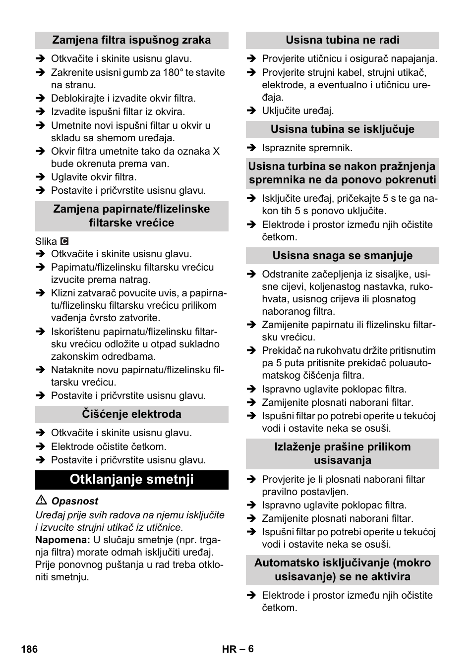 Otklanjanje smetnji | Karcher NT 14-1 Ap Te Adv L User Manual | Page 186 / 248