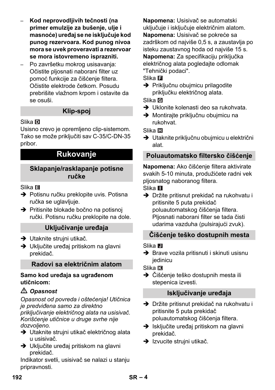 Rukovanje | Karcher NT 14-1 Ap Te Adv L User Manual | Page 192 / 248