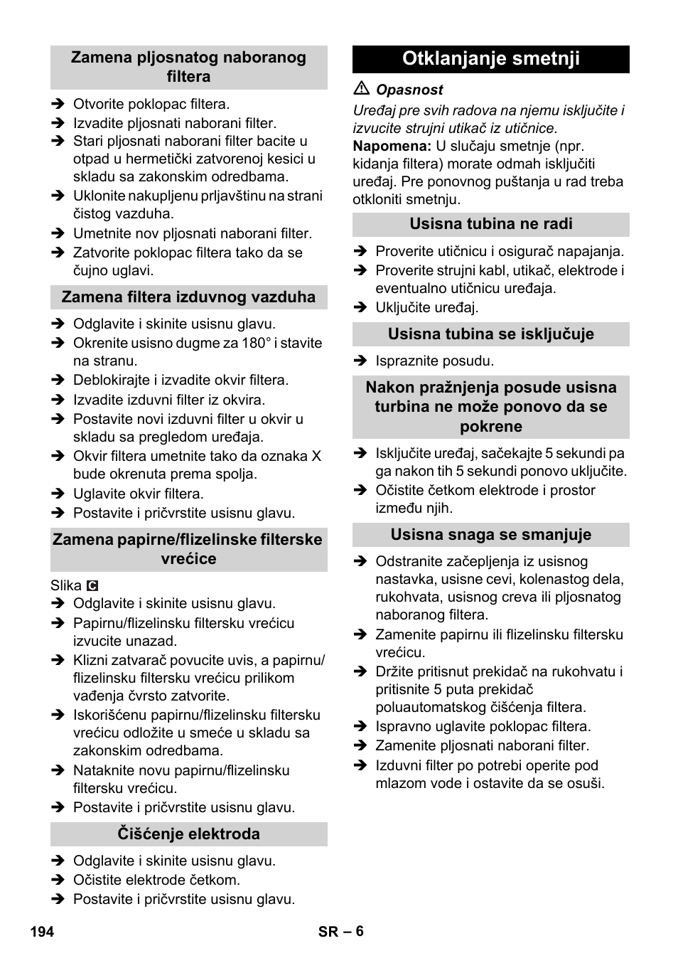 Otklanjanje smetnji | Karcher NT 14-1 Ap Te Adv L User Manual | Page 194 / 248