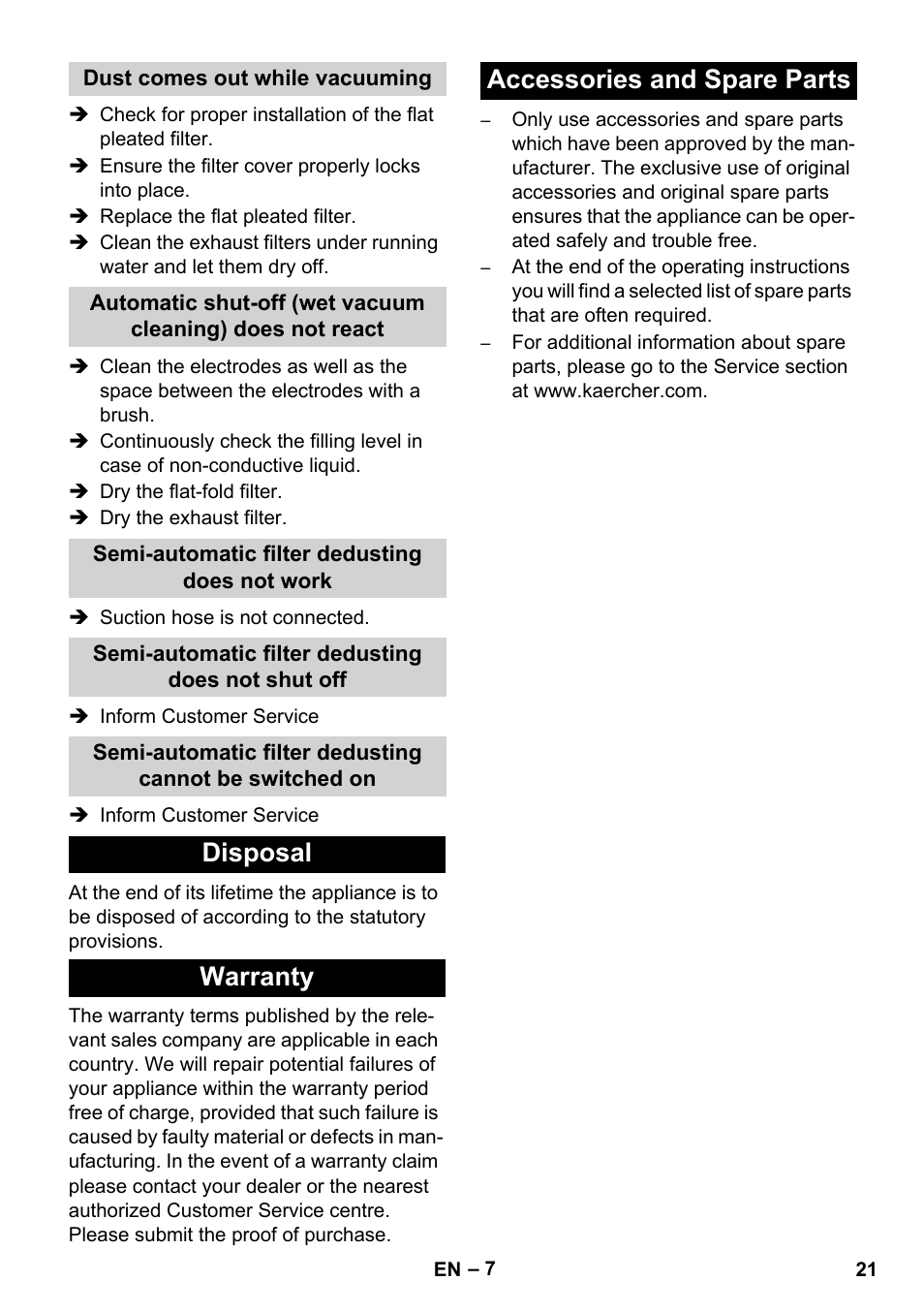 Disposal warranty accessories and spare parts | Karcher NT 14-1 Ap Te Adv L User Manual | Page 21 / 248