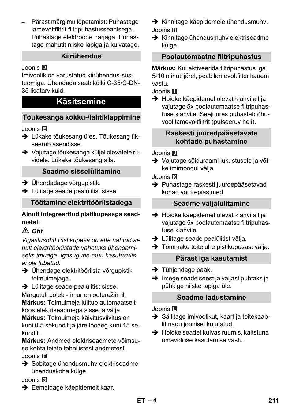 Käsitsemine | Karcher NT 14-1 Ap Te Adv L User Manual | Page 211 / 248