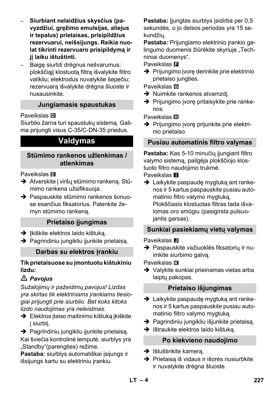 Valdymas | Karcher NT 14-1 Ap Te Adv L User Manual | Page 227 / 248