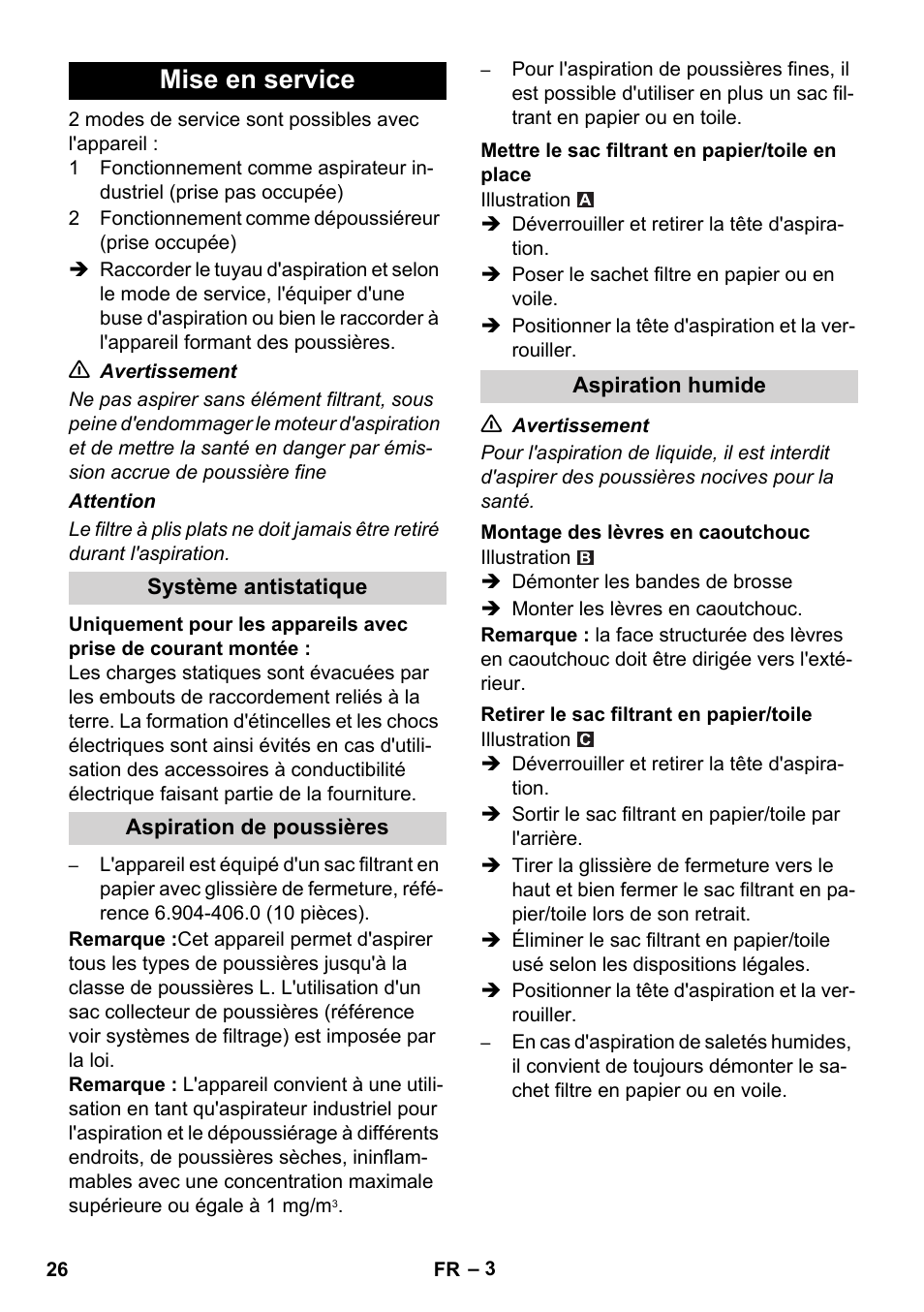 Mise en service | Karcher NT 14-1 Ap Te Adv L User Manual | Page 26 / 248