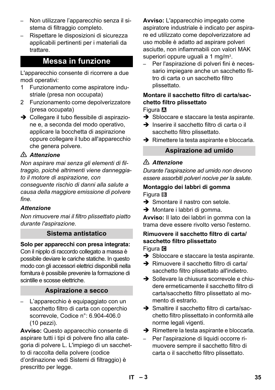 Messa in funzione | Karcher NT 14-1 Ap Te Adv L User Manual | Page 35 / 248