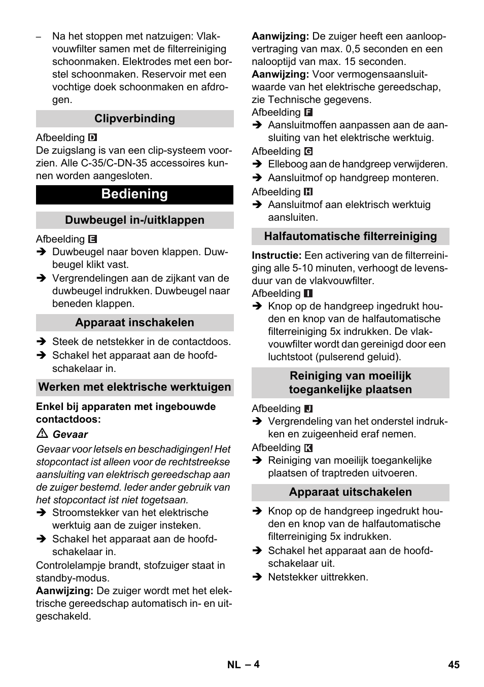 Bediening | Karcher NT 14-1 Ap Te Adv L User Manual | Page 45 / 248