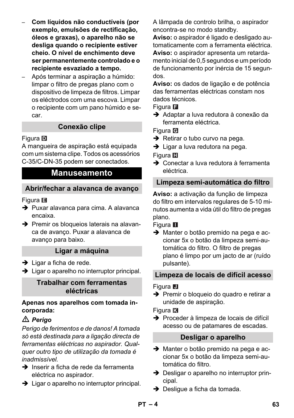 Manuseamento | Karcher NT 14-1 Ap Te Adv L User Manual | Page 63 / 248