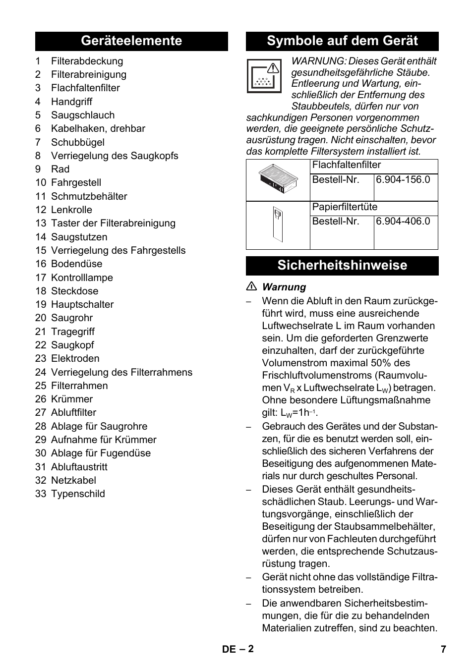 Geräteelemente symbole auf dem gerät, Sicherheitshinweise | Karcher NT 14-1 Ap Te Adv L User Manual | Page 7 / 248