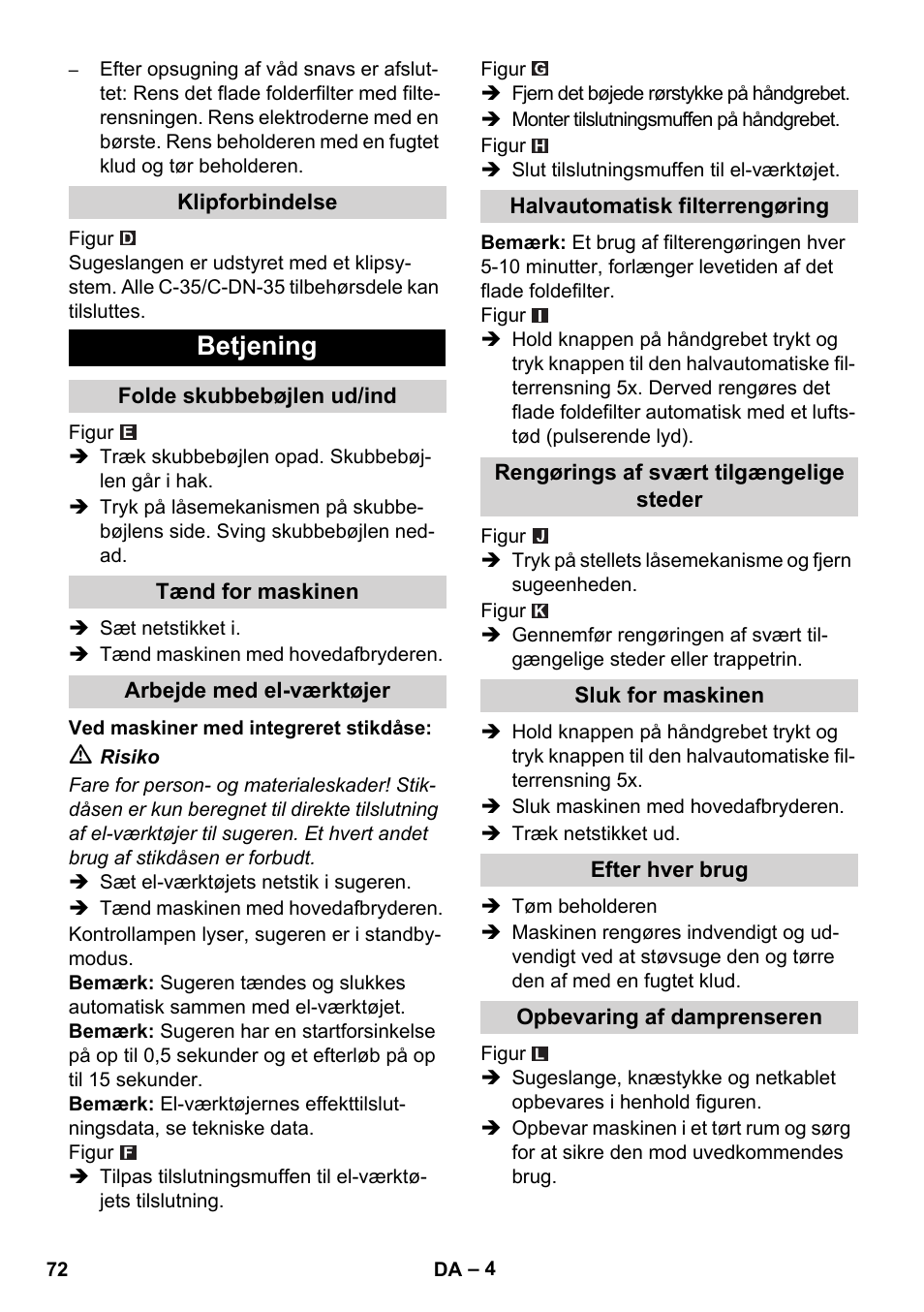 Betjening | Karcher NT 14-1 Ap Te Adv L User Manual | Page 72 / 248