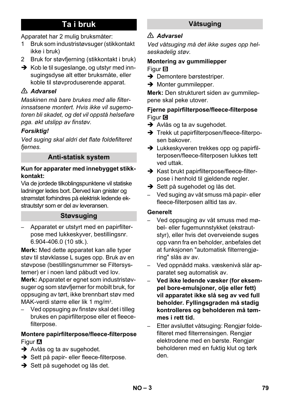 Ta i bruk | Karcher NT 14-1 Ap Te Adv L User Manual | Page 79 / 248