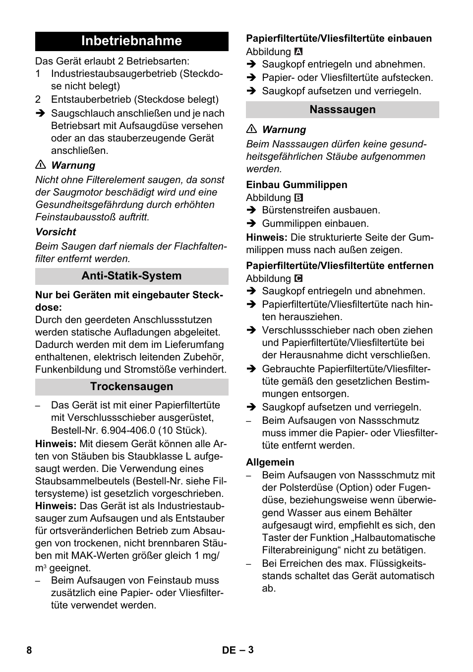 Inbetriebnahme | Karcher NT 14-1 Ap Te Adv L User Manual | Page 8 / 248