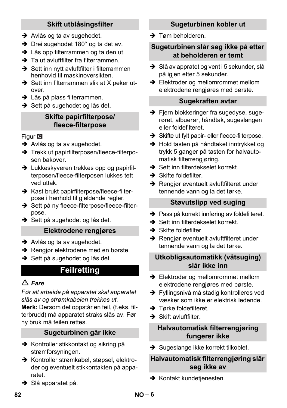 Feilretting | Karcher NT 14-1 Ap Te Adv L User Manual | Page 82 / 248