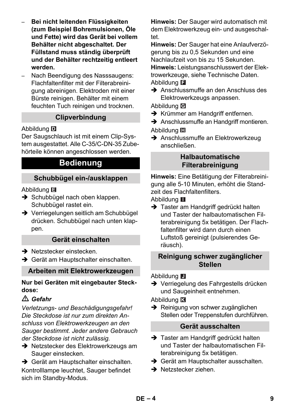 Bedienung | Karcher NT 14-1 Ap Te Adv L User Manual | Page 9 / 248