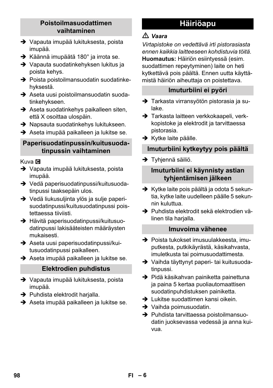 Häiriöapu | Karcher NT 14-1 Ap Te Adv L User Manual | Page 98 / 248