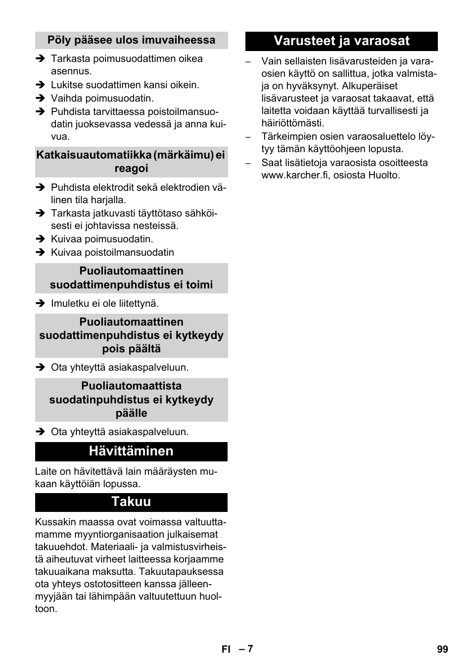 Hävittäminen takuu varusteet ja varaosat | Karcher NT 14-1 Ap Te Adv L User Manual | Page 99 / 248