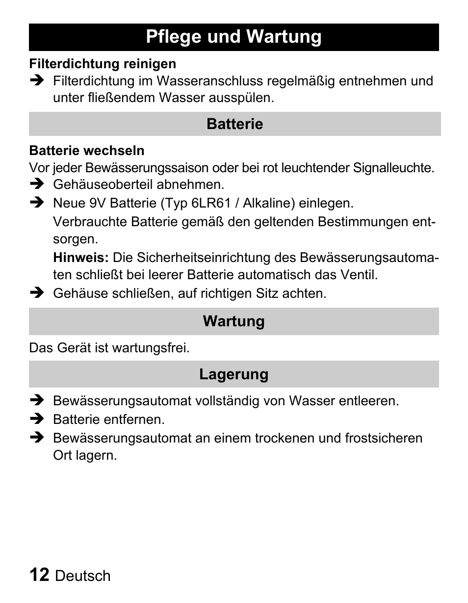 Pflege und wartung | Karcher Centralina irrigazione WT 4-000 User Manual | Page 12 / 86