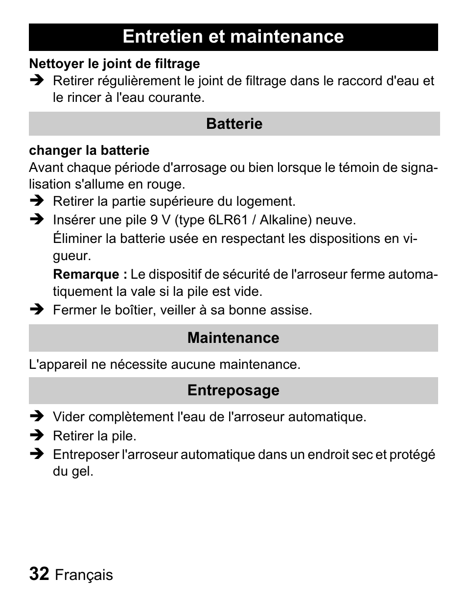 Entretien et maintenance | Karcher Centralina irrigazione WT 4-000 User Manual | Page 32 / 86