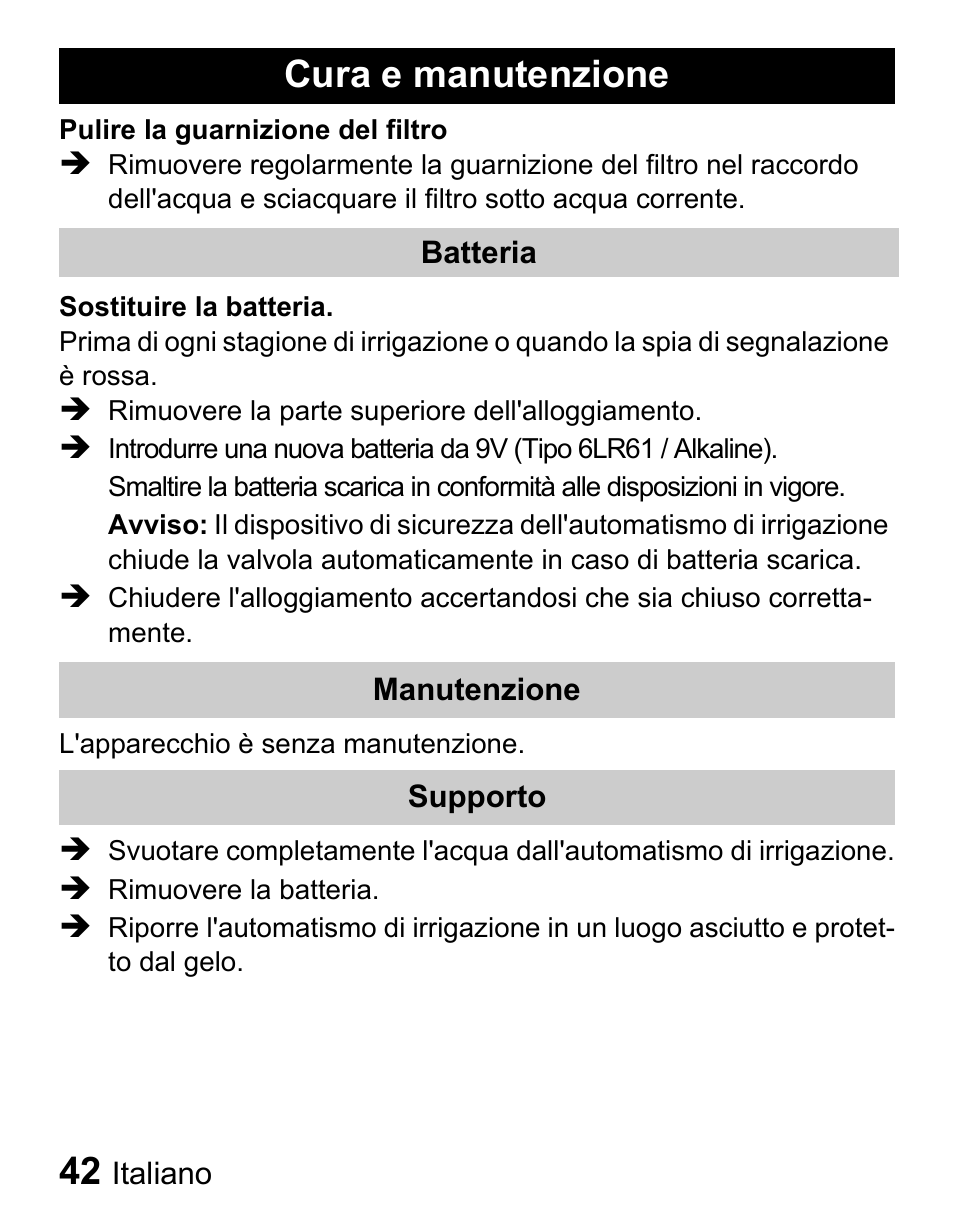 Cura e manutenzione | Karcher Centralina irrigazione WT 4-000 User Manual | Page 42 / 86
