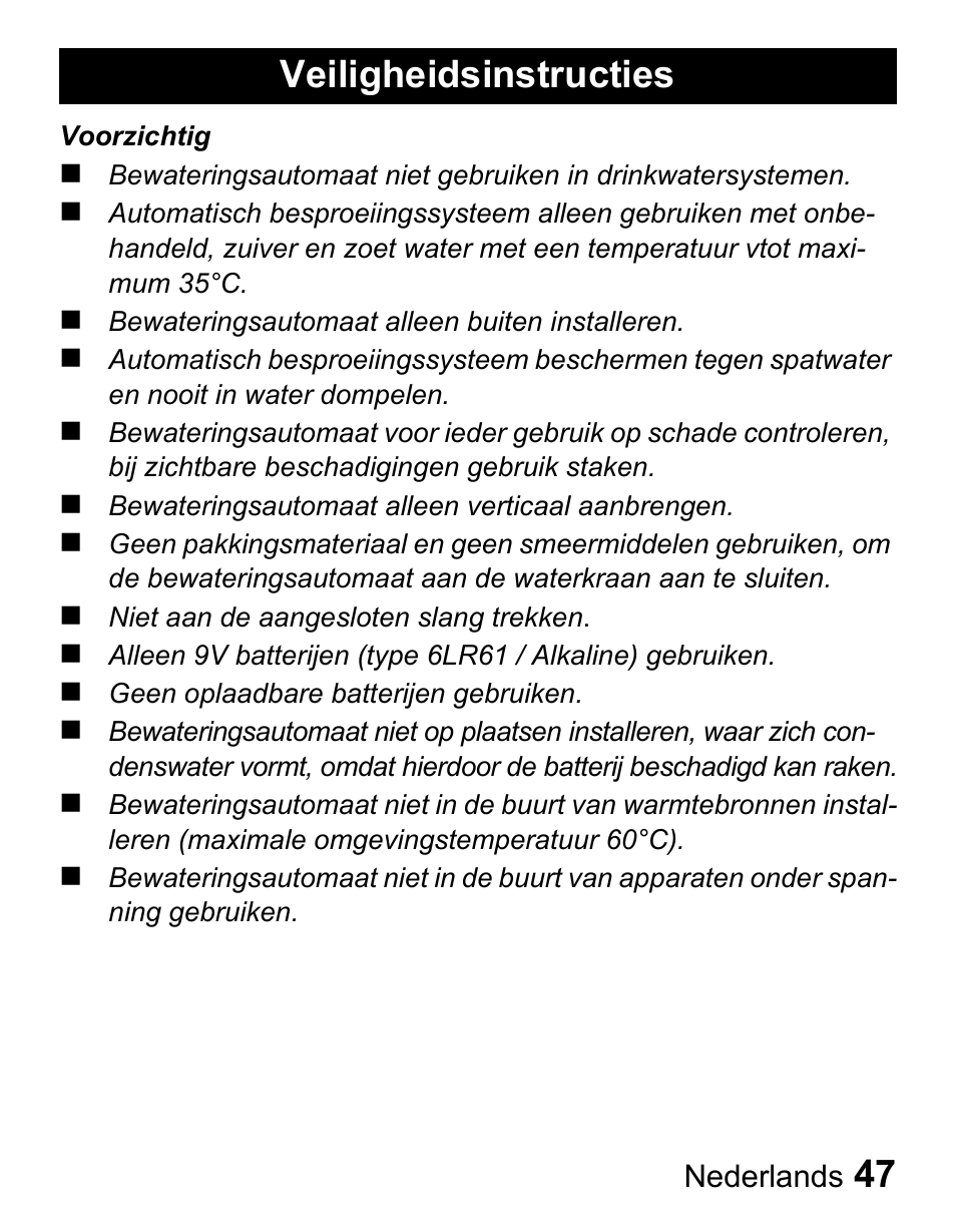 Veiligheidsinstructies | Karcher Centralina irrigazione WT 4-000 User Manual | Page 47 / 86