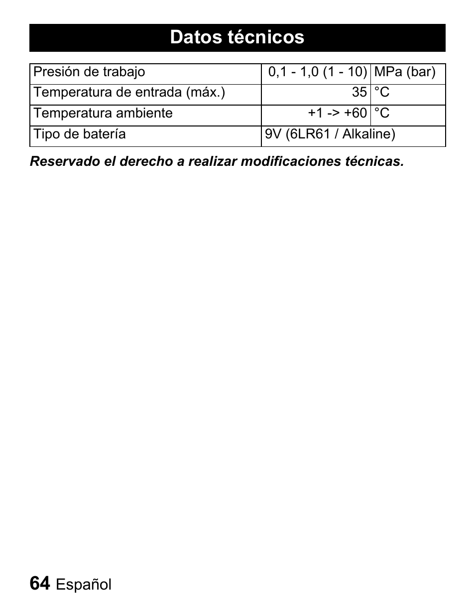 Datos técnicos | Karcher Centralina irrigazione WT 4-000 User Manual | Page 64 / 86