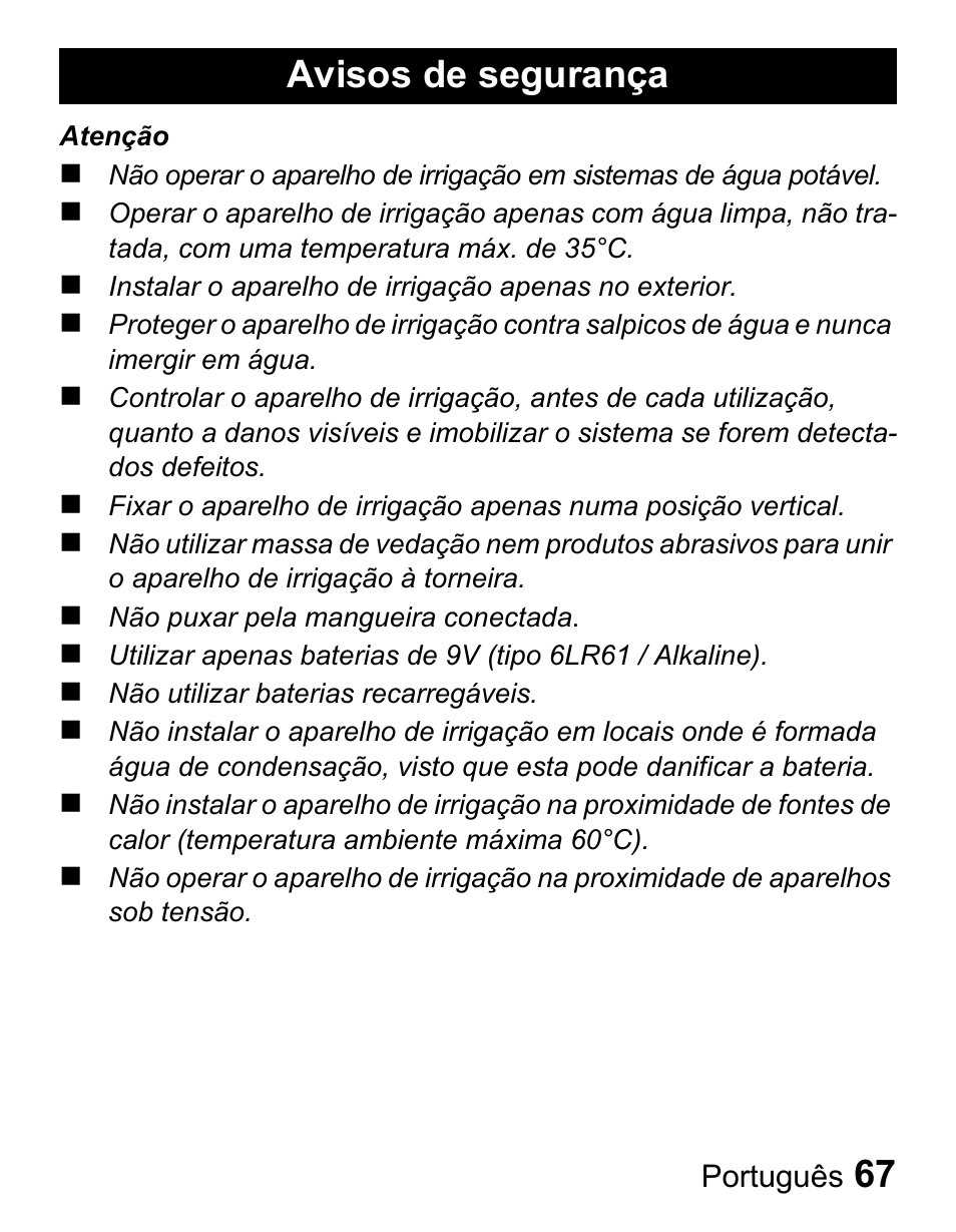 Avisos de segurança | Karcher Centralina irrigazione WT 4-000 User Manual | Page 67 / 86