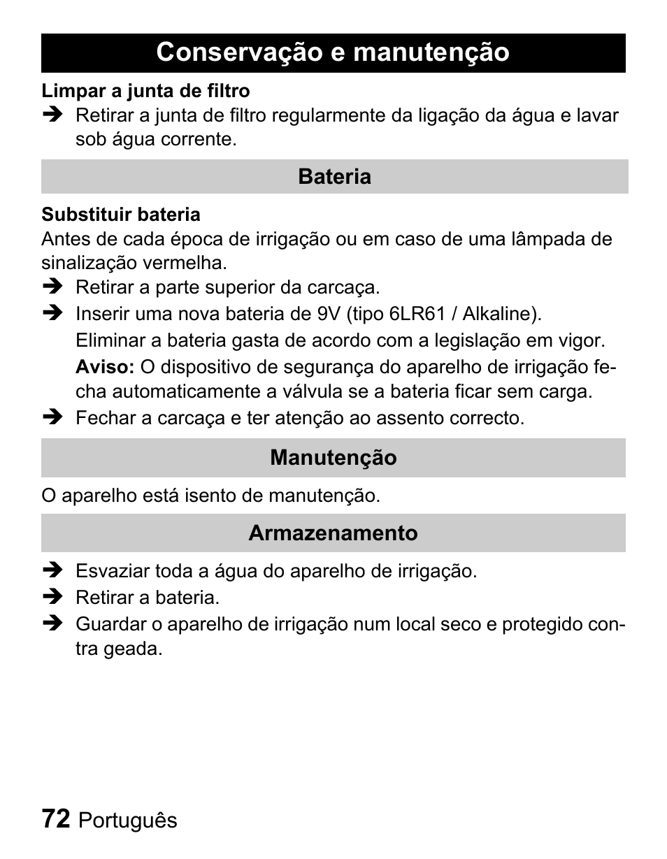 Conservação e manutenção | Karcher Centralina irrigazione WT 4-000 User Manual | Page 72 / 86