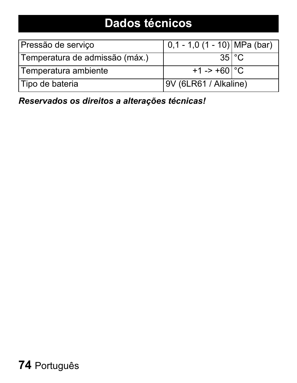 Dados técnicos | Karcher Centralina irrigazione WT 4-000 User Manual | Page 74 / 86