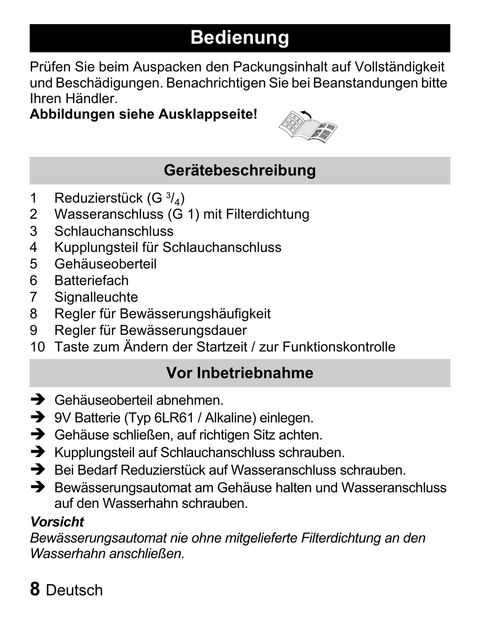 Bedienung | Karcher Centralina irrigazione WT 4-000 User Manual | Page 8 / 86