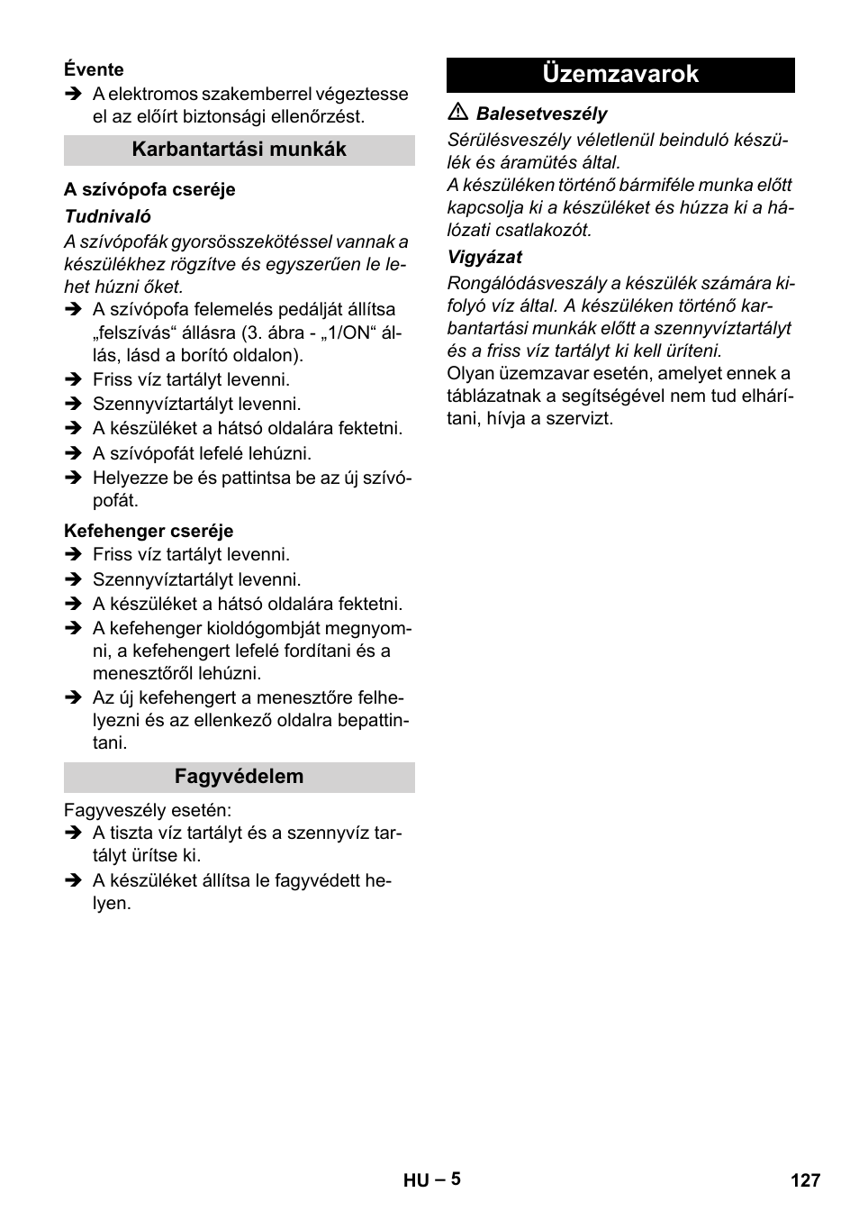 Üzemzavarok | Karcher BR 30-4 C Adv User Manual | Page 127 / 244