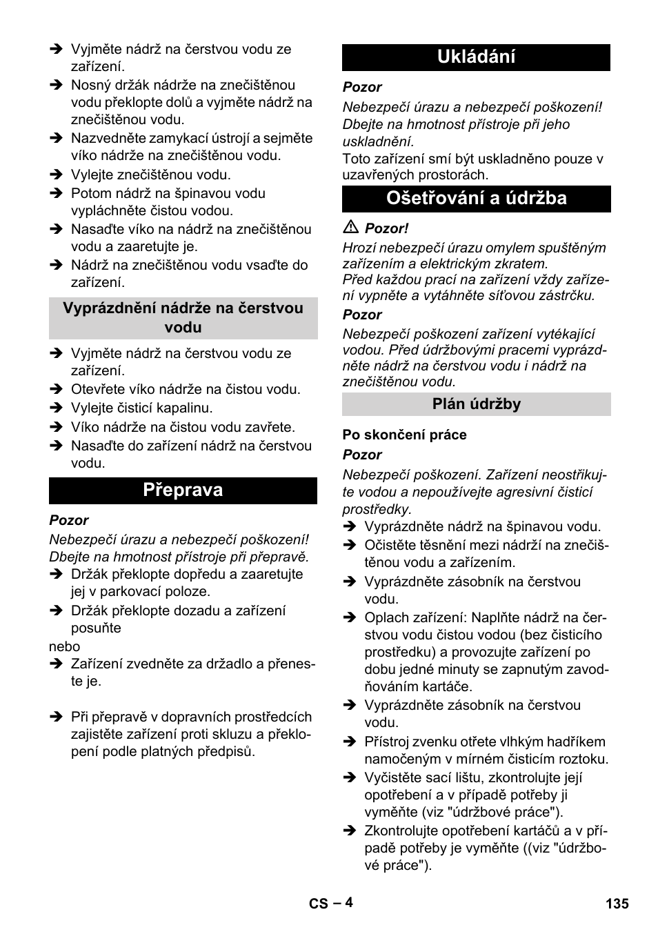 Přeprava ukládání ošetřování a údržba | Karcher BR 30-4 C Adv User Manual | Page 135 / 244