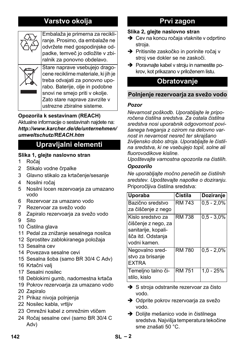 Varstvo okolja, Upravljalni elementi prvi zagon obratovanje | Karcher BR 30-4 C Adv User Manual | Page 142 / 244