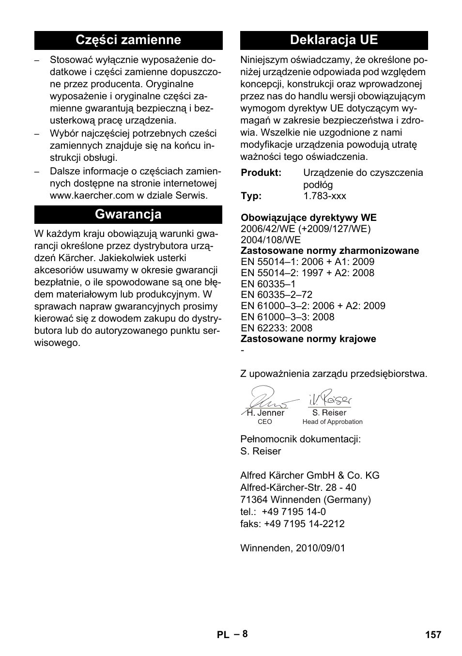 Części zamienne gwarancja deklaracja ue | Karcher BR 30-4 C Adv User Manual | Page 157 / 244