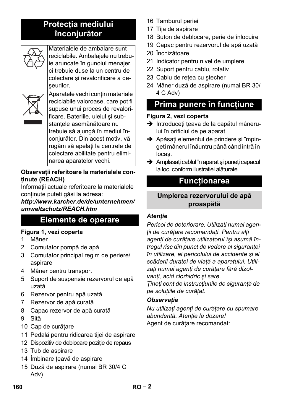 Protecţia mediului înconjurător | Karcher BR 30-4 C Adv User Manual | Page 160 / 244