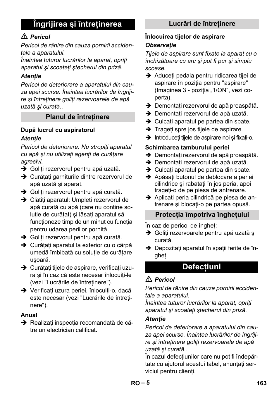 Îngrijirea şi întreţinerea, Defecţiuni | Karcher BR 30-4 C Adv User Manual | Page 163 / 244