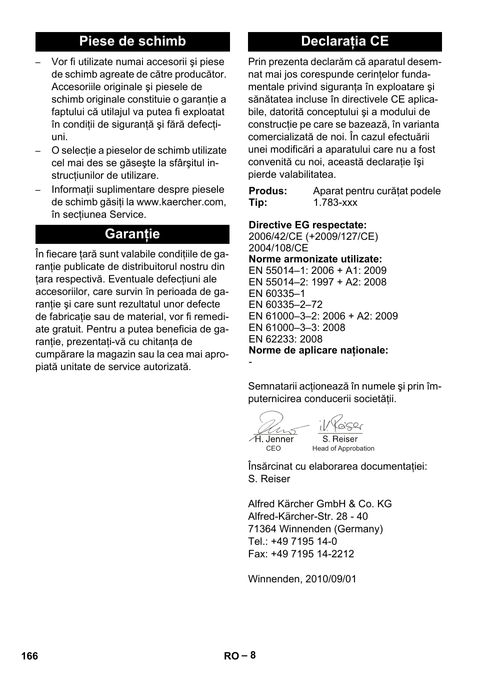 Piese de schimb garanţie declaraţia ce | Karcher BR 30-4 C Adv User Manual | Page 166 / 244