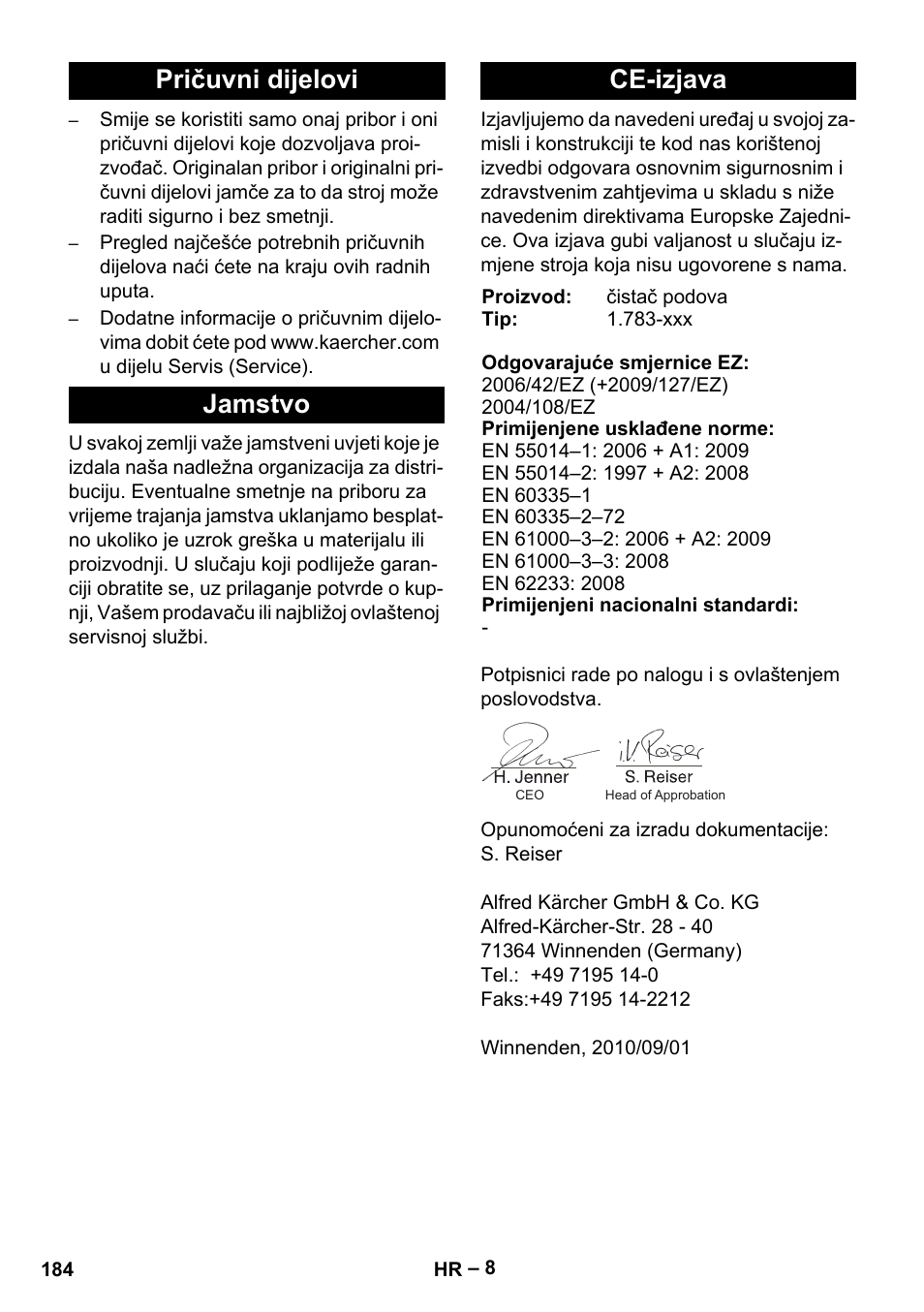 Pričuvni dijelovi jamstvo ce-izjava | Karcher BR 30-4 C Adv User Manual | Page 184 / 244