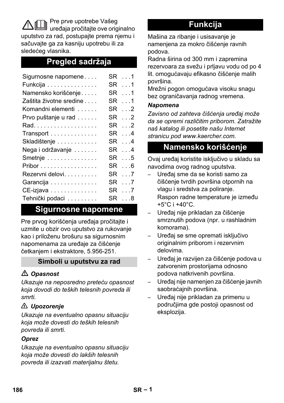 Srpski, Latviešu, Pregled sadržaja | Sigurnosne napomene, Funkcija namensko korišćenje | Karcher BR 30-4 C Adv User Manual | Page 186 / 244