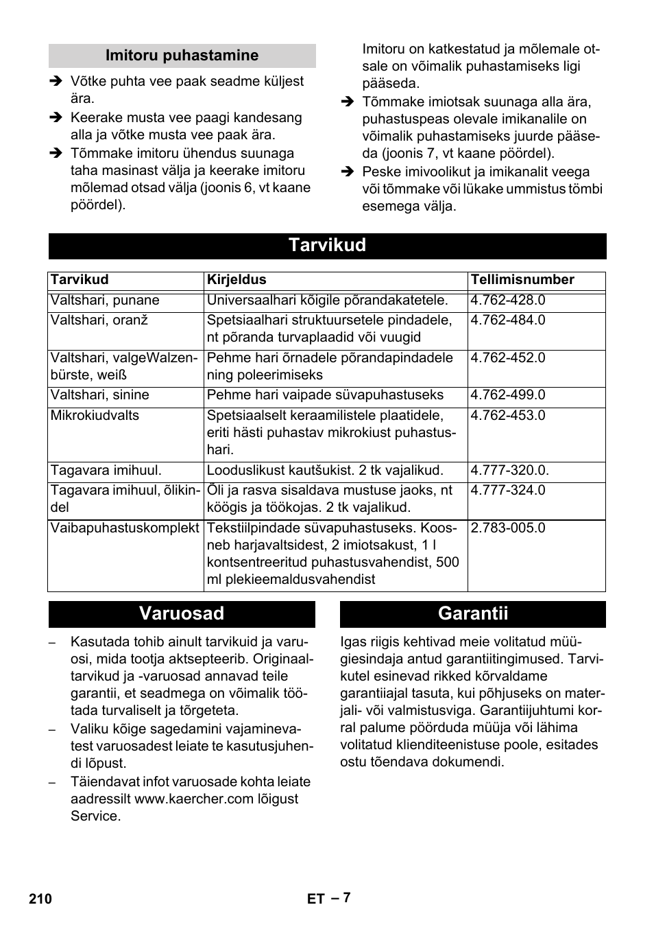 Tarvikud, Varuosad garantii | Karcher BR 30-4 C Adv User Manual | Page 210 / 244