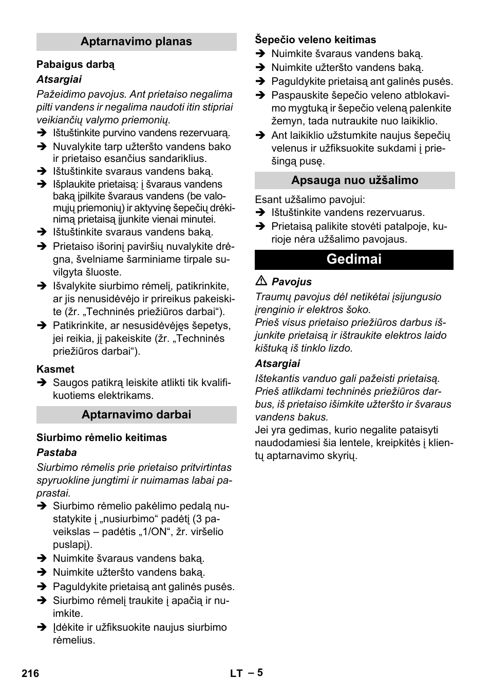 Gedimai | Karcher BR 30-4 C Adv User Manual | Page 216 / 244