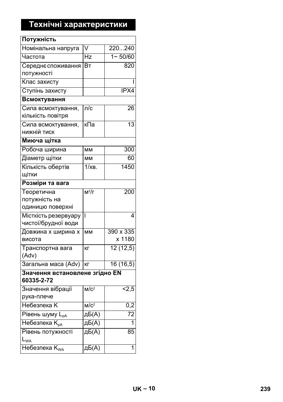 Технічні характеристики | Karcher BR 30-4 C Adv User Manual | Page 239 / 244