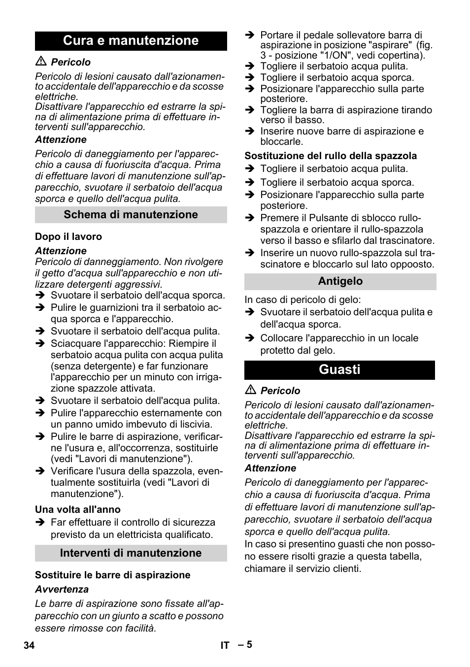 Cura e manutenzione, Guasti | Karcher BR 30-4 C Adv User Manual | Page 34 / 244