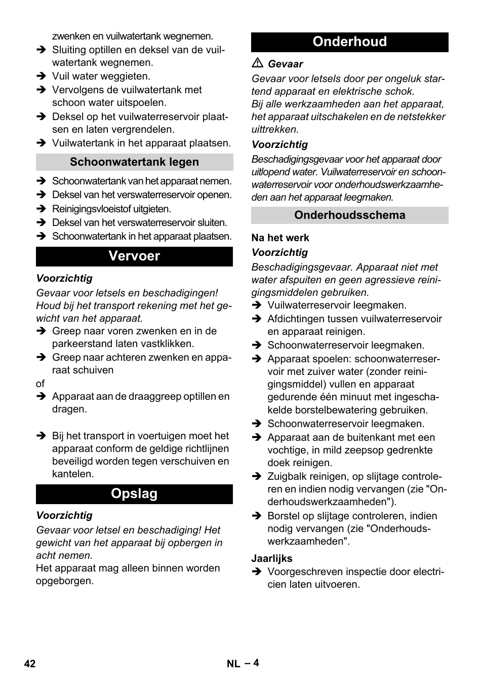 Vervoer opslag onderhoud | Karcher BR 30-4 C Adv User Manual | Page 42 / 244