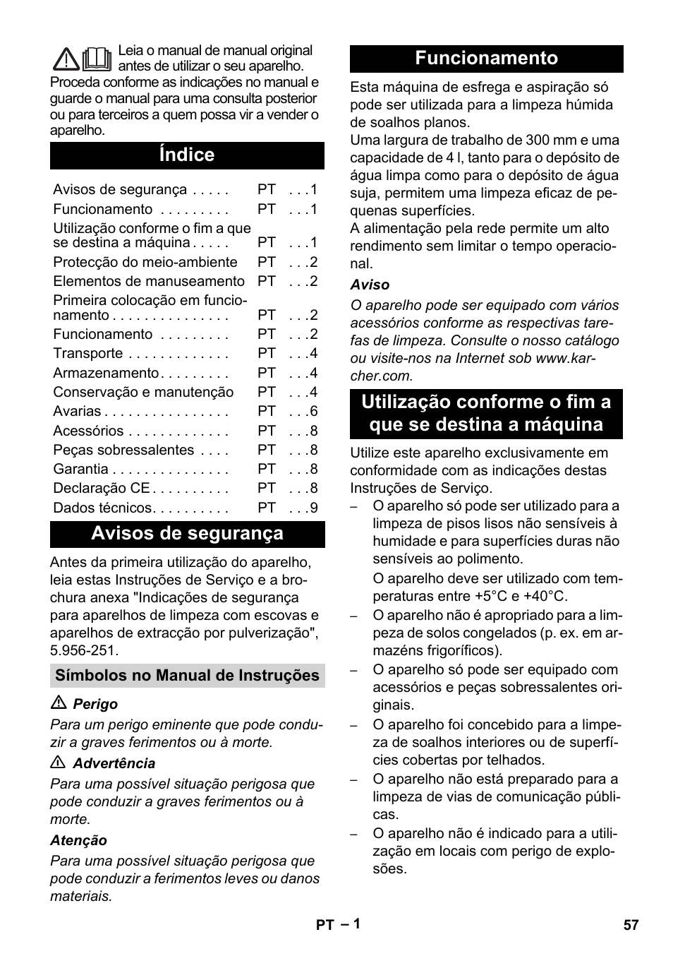 Português, Suomi, Índice | Avisos de segurança | Karcher BR 30-4 C Adv User Manual | Page 57 / 244
