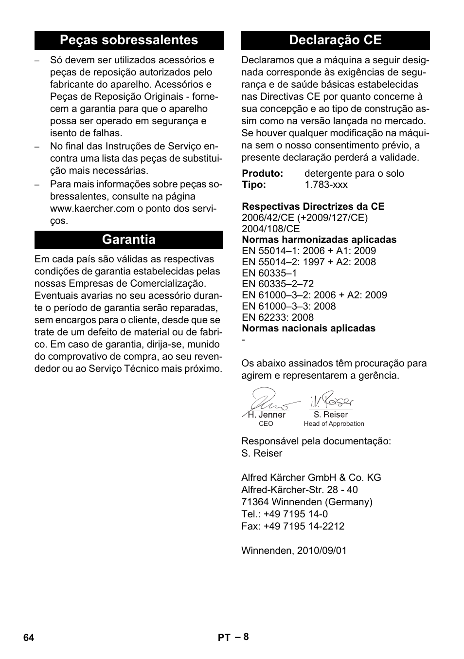 Peças sobressalentes garantia declaração ce | Karcher BR 30-4 C Adv User Manual | Page 64 / 244