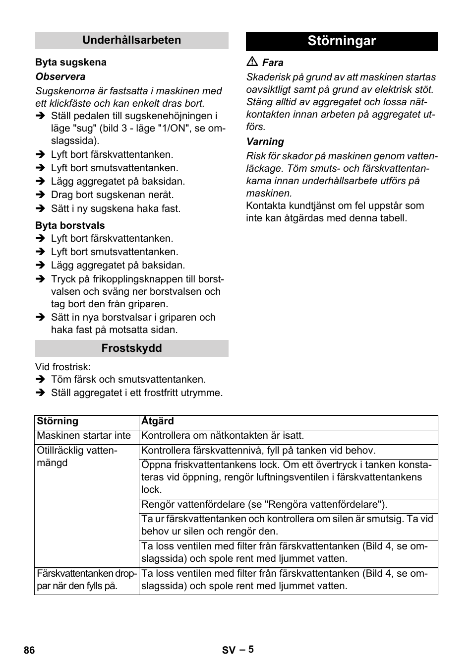 Störningar | Karcher BR 30-4 C Adv User Manual | Page 86 / 244