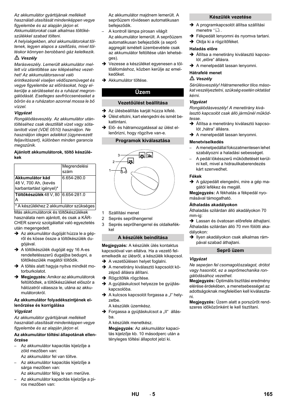 Üzem | Karcher KM 150-500 BAT User Manual | Page 165 / 332