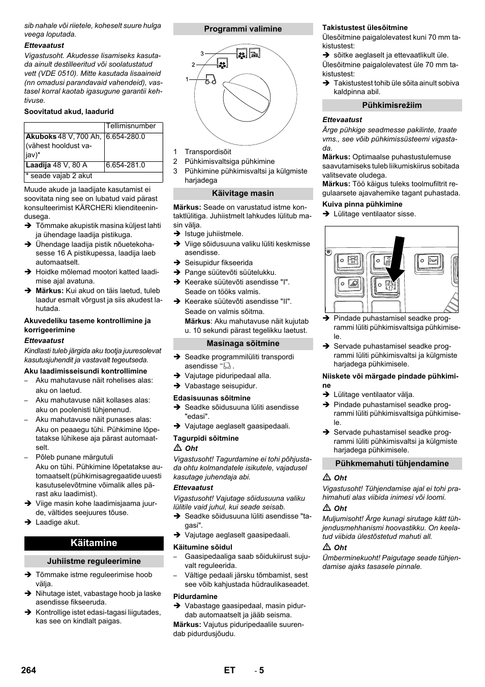 Käitamine | Karcher KM 150-500 BAT User Manual | Page 264 / 332