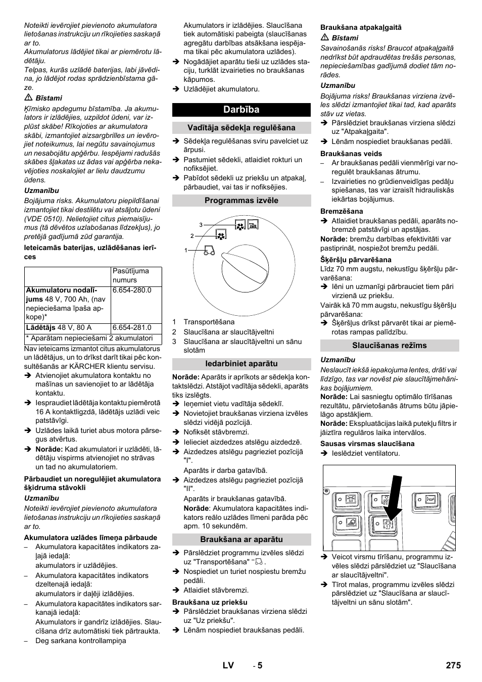 Darbība | Karcher KM 150-500 BAT User Manual | Page 275 / 332