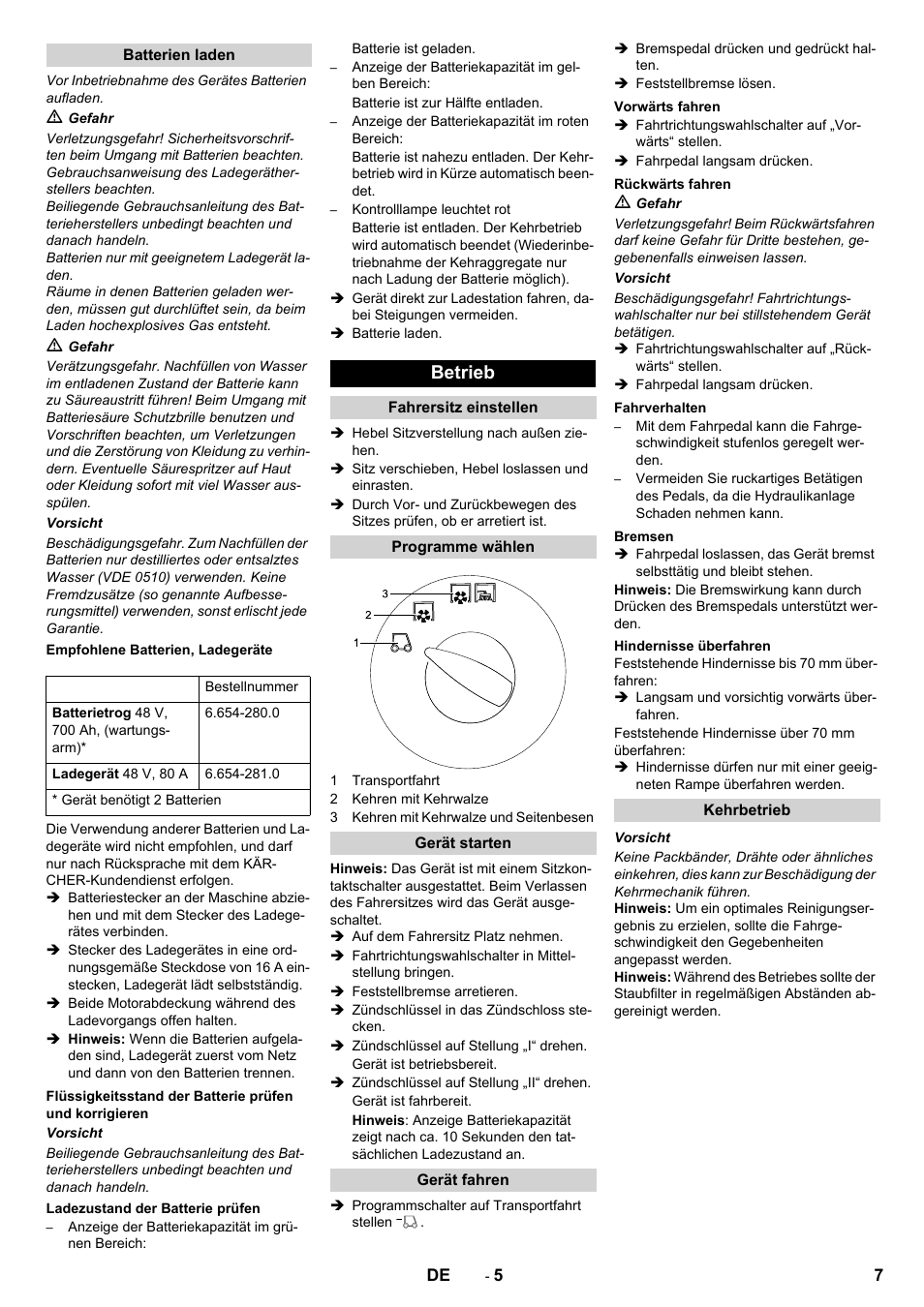 Betrieb | Karcher KM 150-500 BAT User Manual | Page 7 / 332