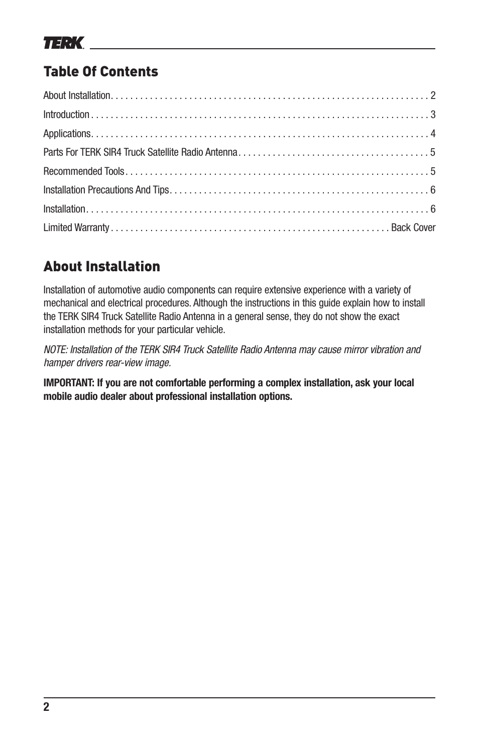 Audiovox TERK SIR4 User Manual | Page 2 / 12