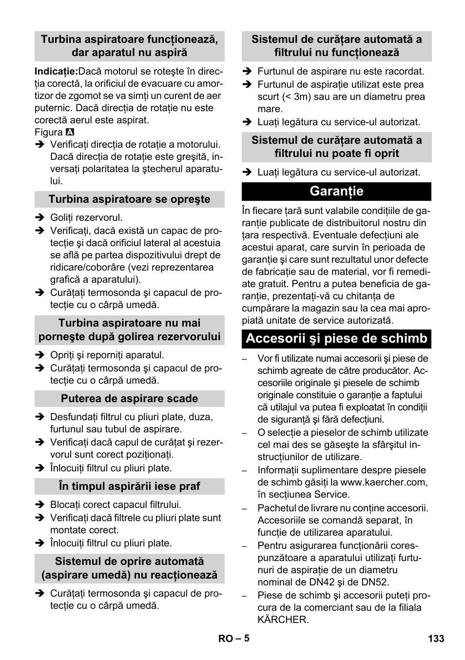 Garanţie accesorii şi piese de schimb | Karcher IVC 60-30 Tact User Manual | Page 133 / 192